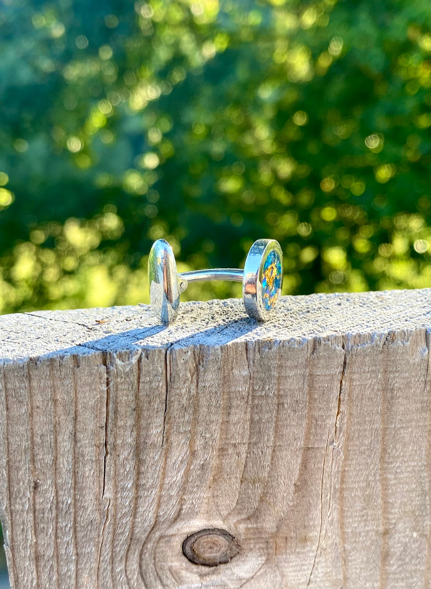 Gemelli di Argento 925, Opale e Foglia Oro