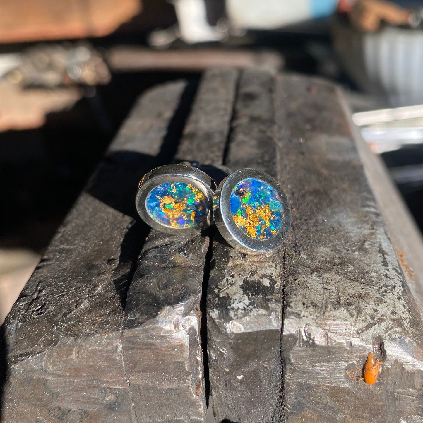 Gemelli di Argento 925, Opale e Foglia Oro