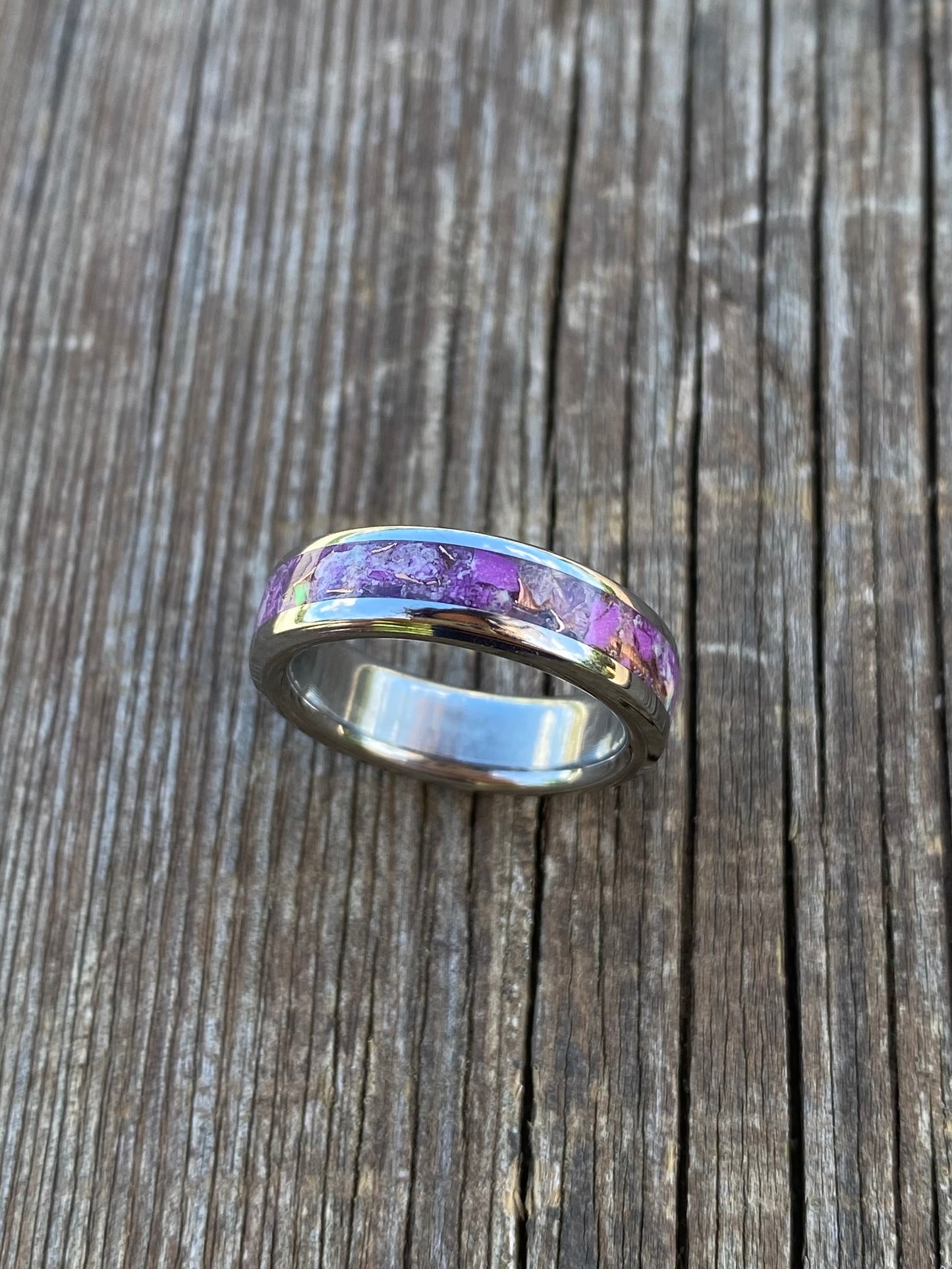 Ring of Damascus Steel, Opal, Amethyst, Purple Jade and Copper