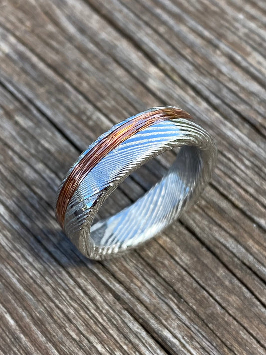Anello di Acciaio Damasco e filo di Rame - electricity
