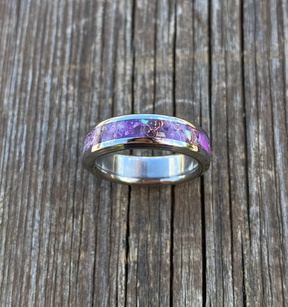 Anello di Ametista, Giada Viola, Opale, Rame e Titanio