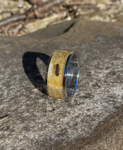 Anello di Ambra Fossile con Inclusioni di Insetti