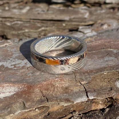 Anello di Spinosauro fossile (dente) ed Ossidiana