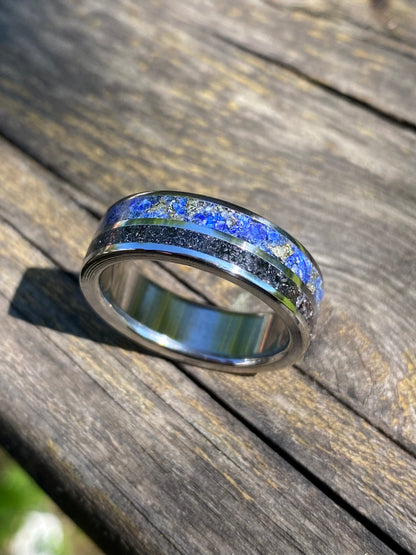 Anello di Lapislazzulo, Pirite, Tormalina Nera e Titanio
