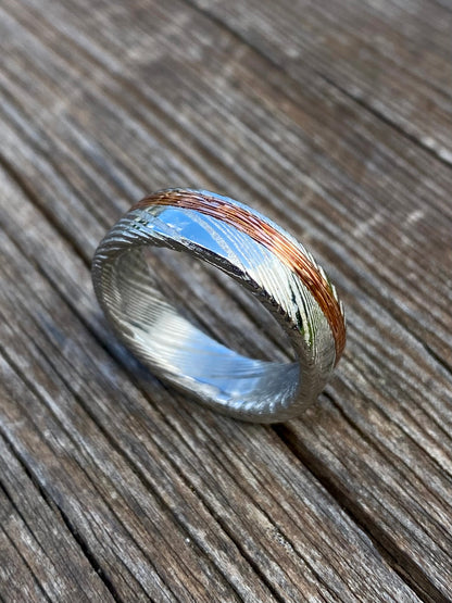 Anello di Acciaio Damasco e filo di Rame - electricity