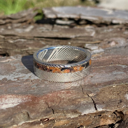 Anello di Spinosauro fossile (dente) ed Ossidiana