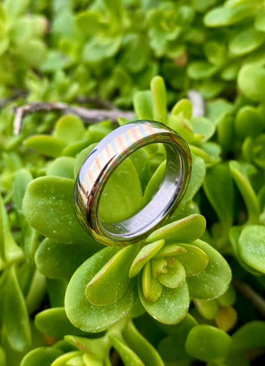 Mokume Gane Ring, Stainless Damascus Steel and Opal