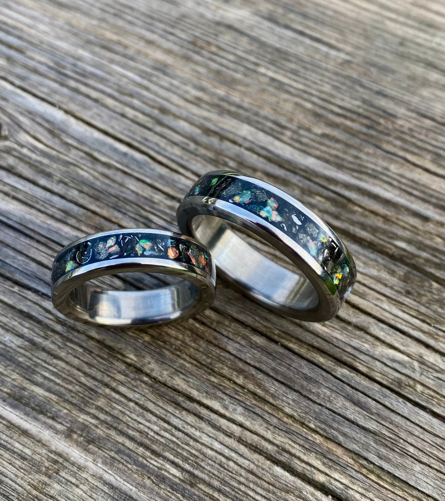 Opal, Meteorite, Pyrite and Titanium Ring