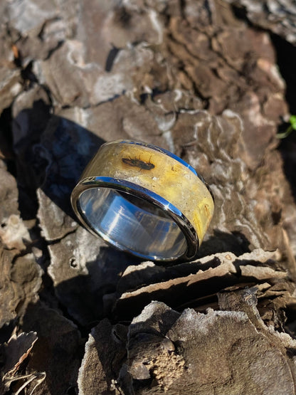 Anello di Ambra Fossile con Inclusioni di Insetti