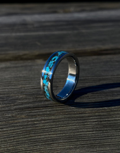 Turquoise, Brass and Stainless Steel Ring