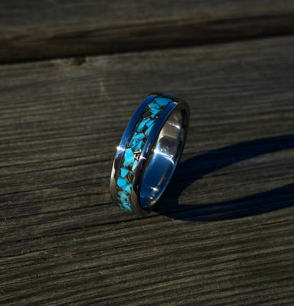 Turquoise, Brass and Stainless Steel Ring