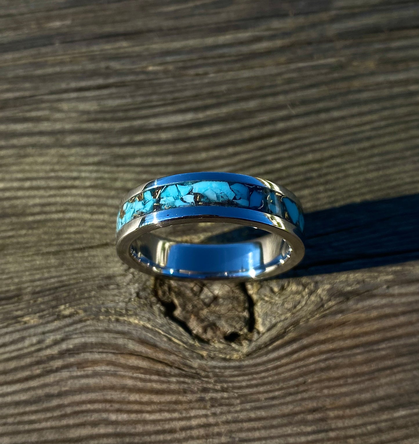 Turquoise, Brass and Stainless Steel Ring