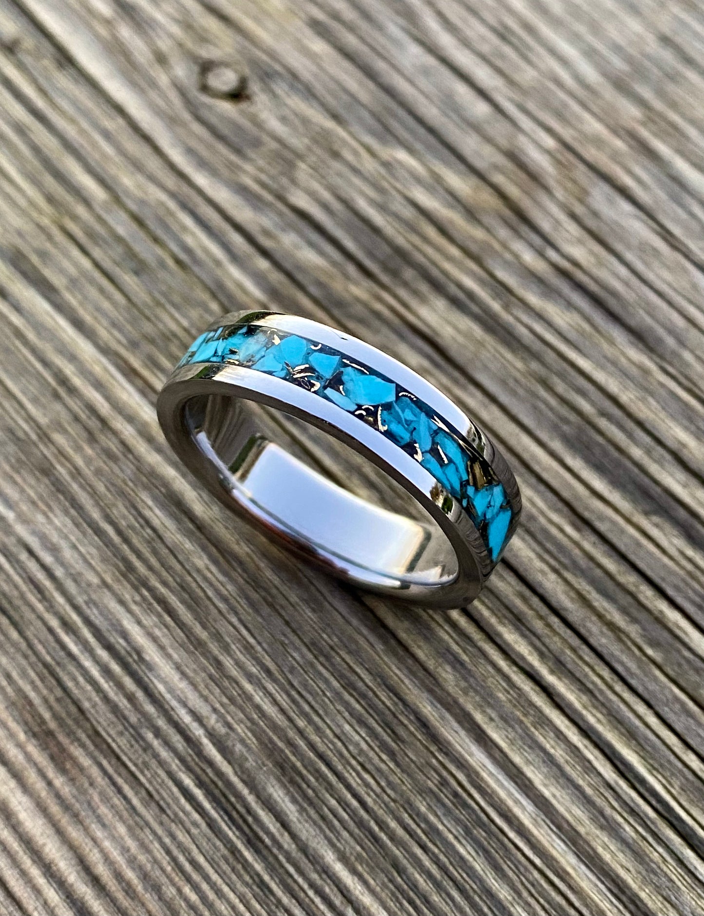 Turquoise, Brass and Stainless Steel Ring