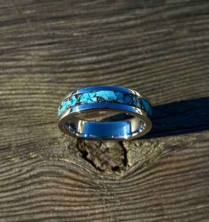 Turquoise, Brass and Stainless Steel Ring