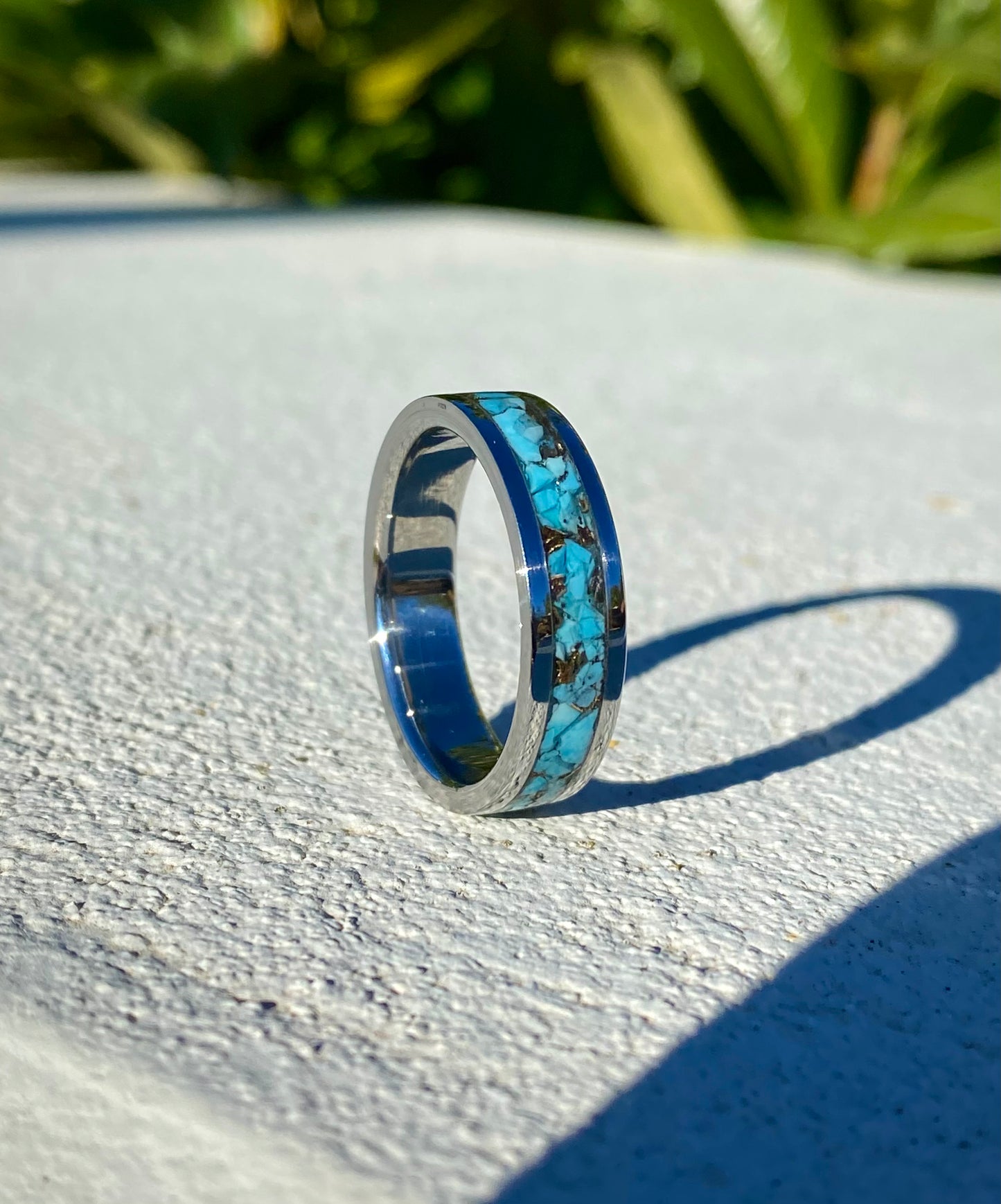 Turquoise, Brass and Stainless Steel Ring