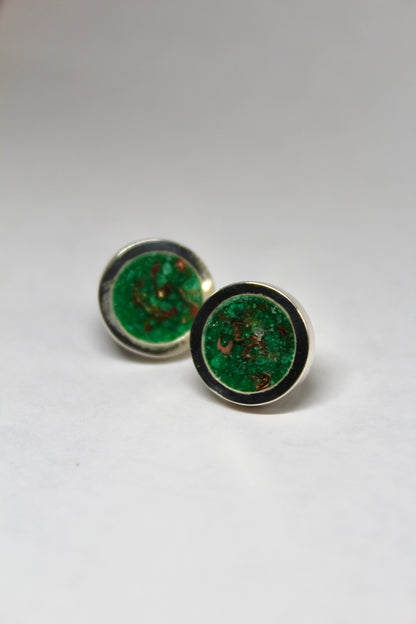 Jade and copper earrings - "Button" model