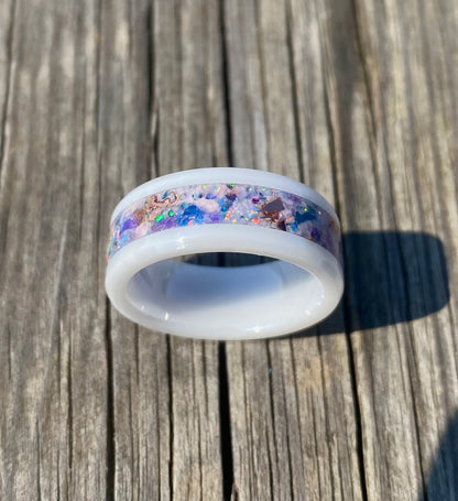 White Ceramic, Opal, Blue Jade and Copper Ring