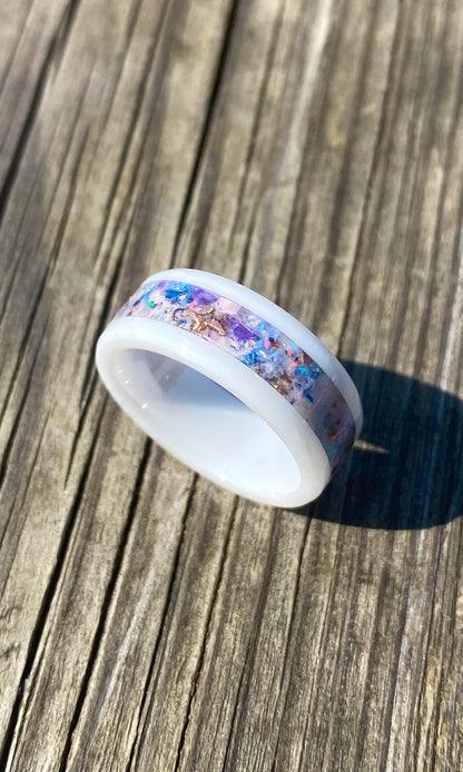 White Ceramic, Opal, Blue Jade and Copper Ring