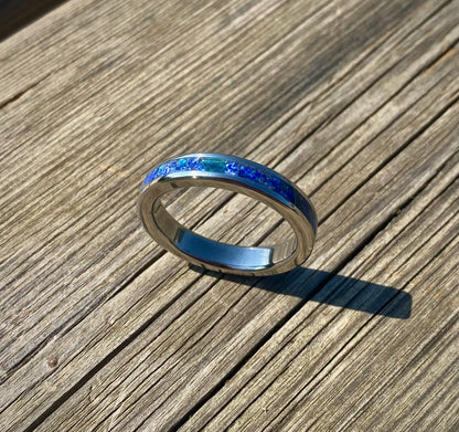 Lapis lazuli, jade and titanium wedding ring