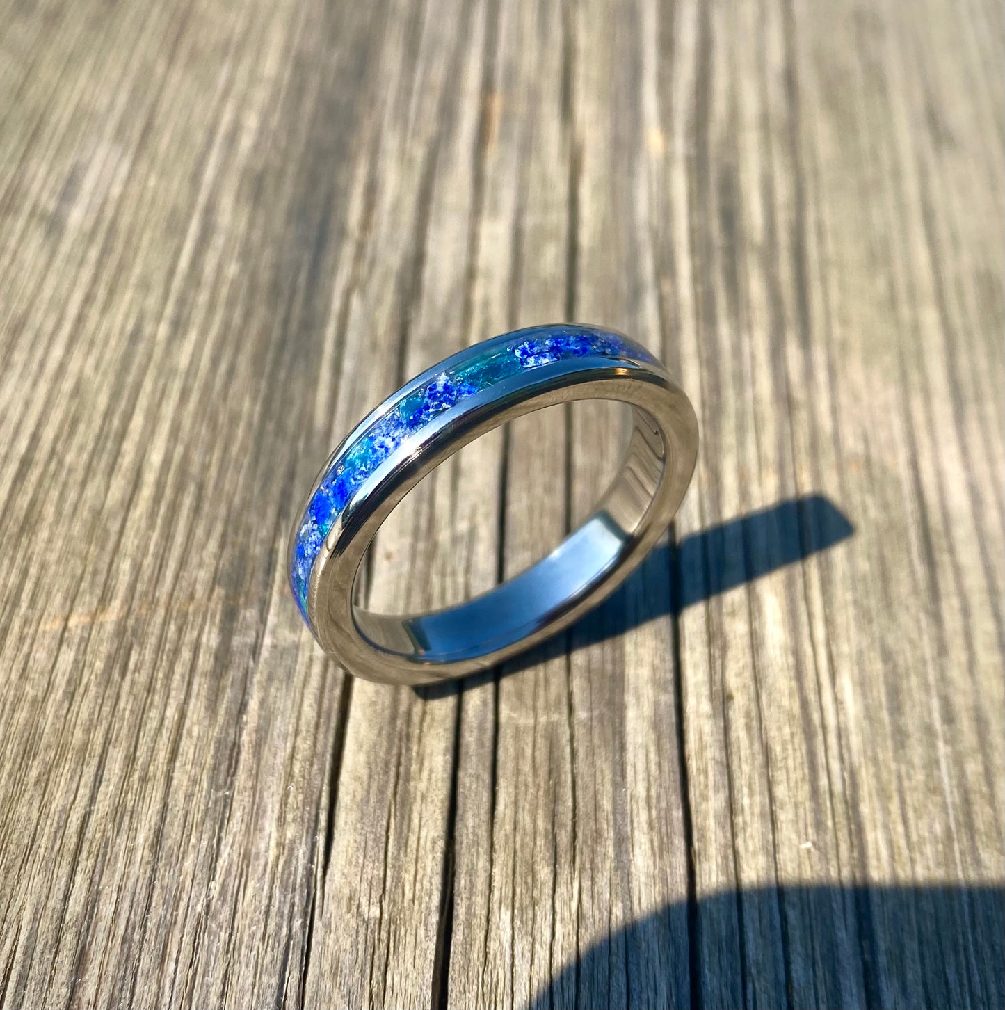 Lapis lazuli, jade and titanium wedding ring