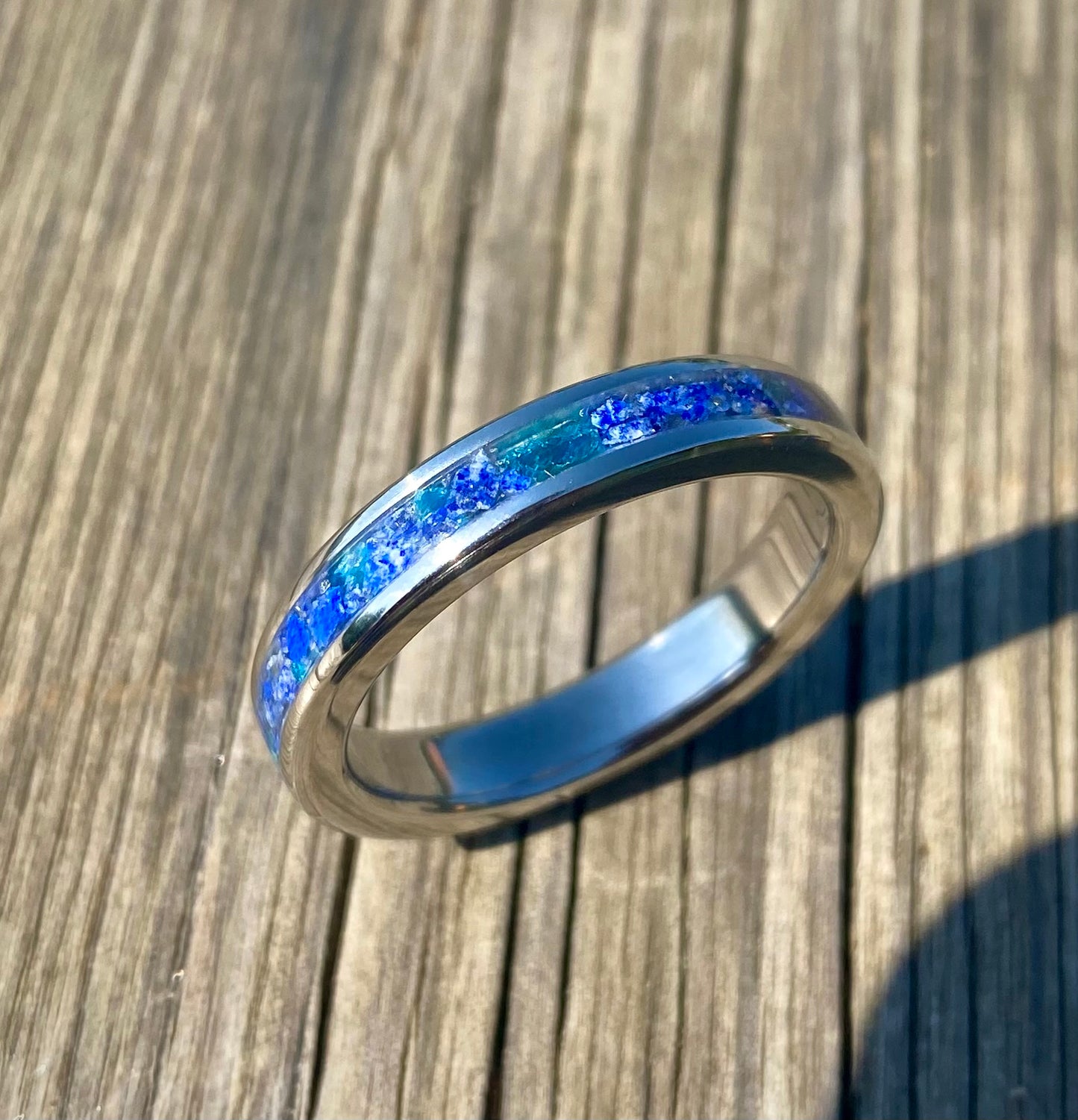 Lapis lazuli, jade and titanium wedding ring