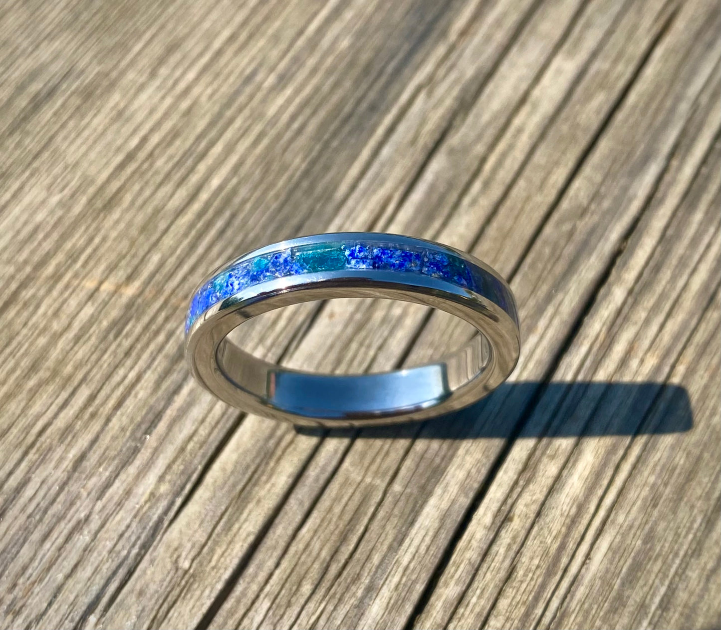 Lapis lazuli, jade and titanium wedding ring