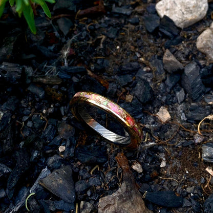 Mokume Gane Ring, Stainless Damascus Steel and Opal