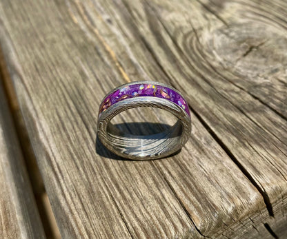 Ring of Damascus Steel, Opal, Amethyst, Purple Jade and Copper