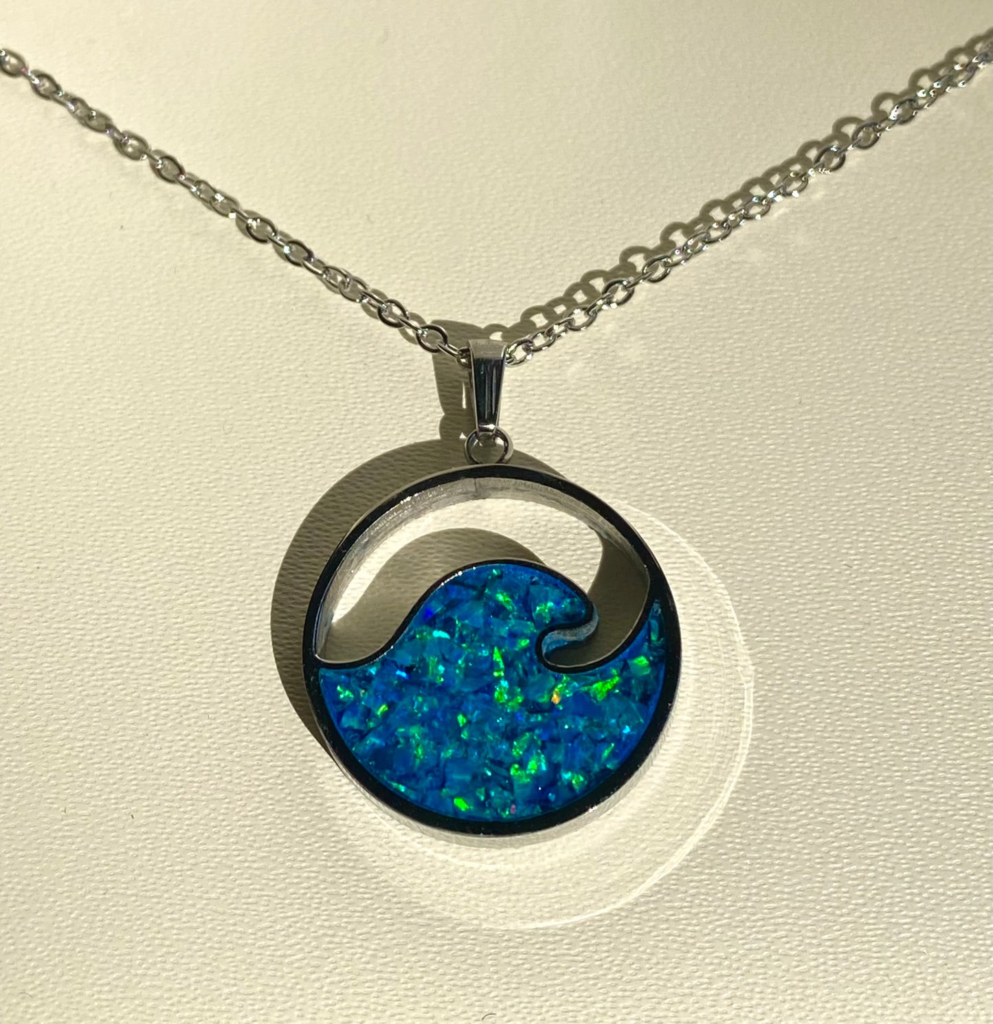 "Wave" Pendant - "Peacock Blue" Opal Necklace