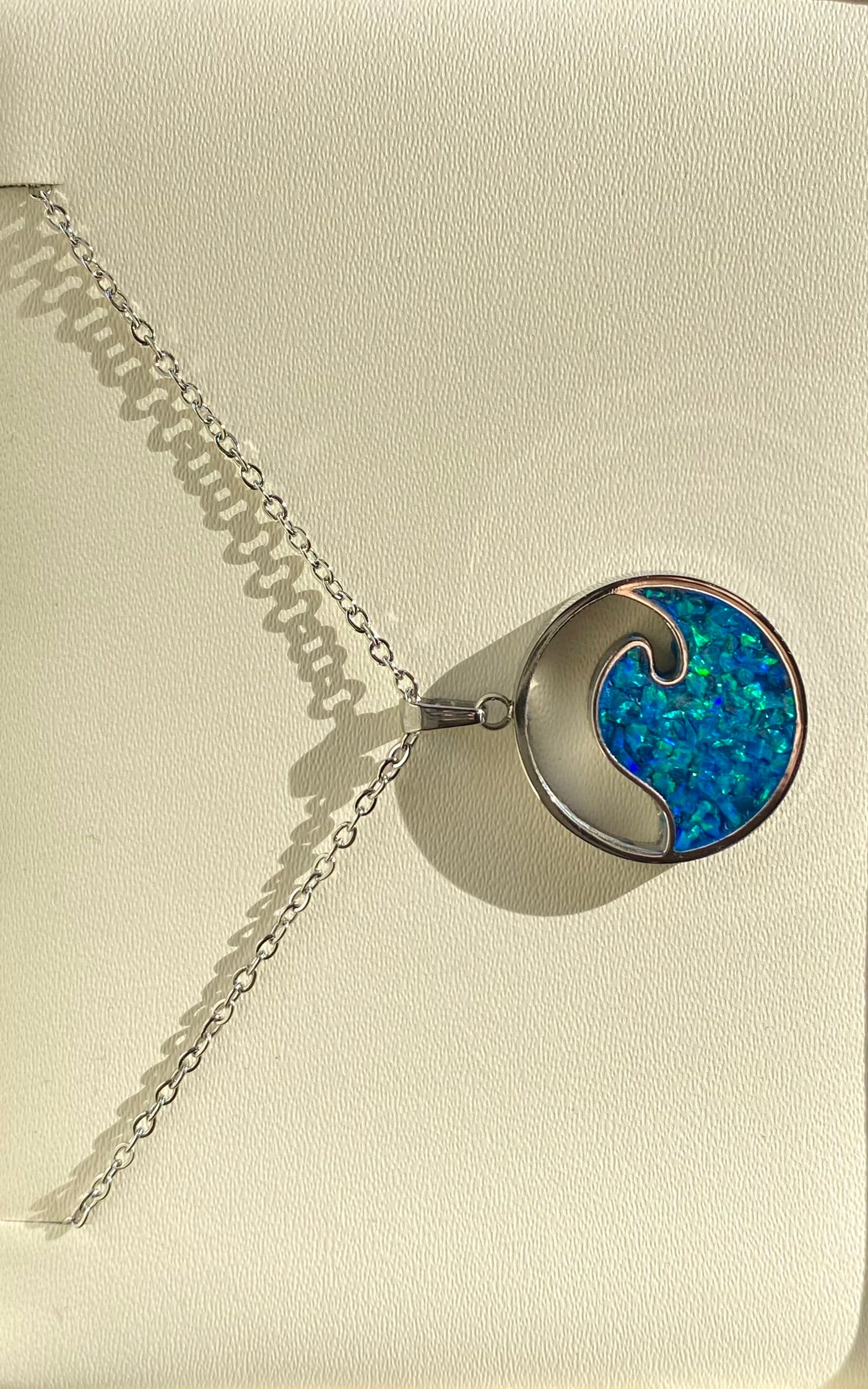 "Wave" Pendant - "Peacock Blue" Opal Necklace