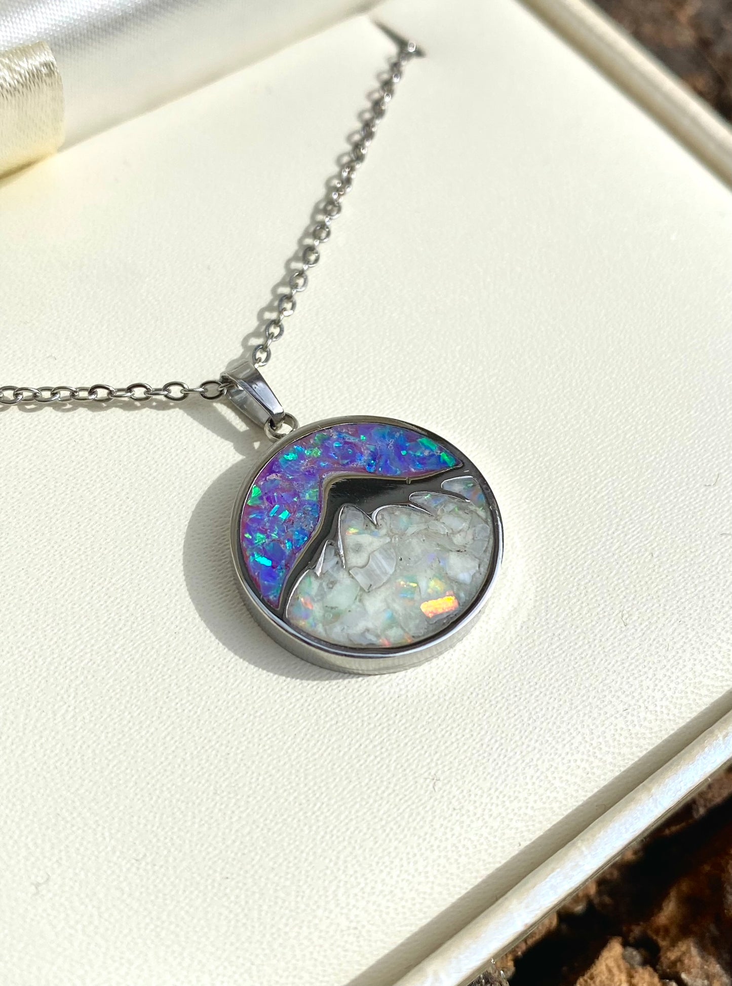 "Mountain" Pendant - Phosphorescent Opal and Shell Necklace