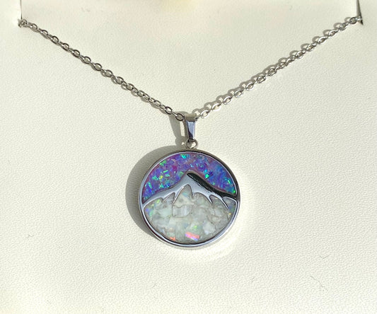 "Mountain" Pendant - Phosphorescent Opal and Shell Necklace