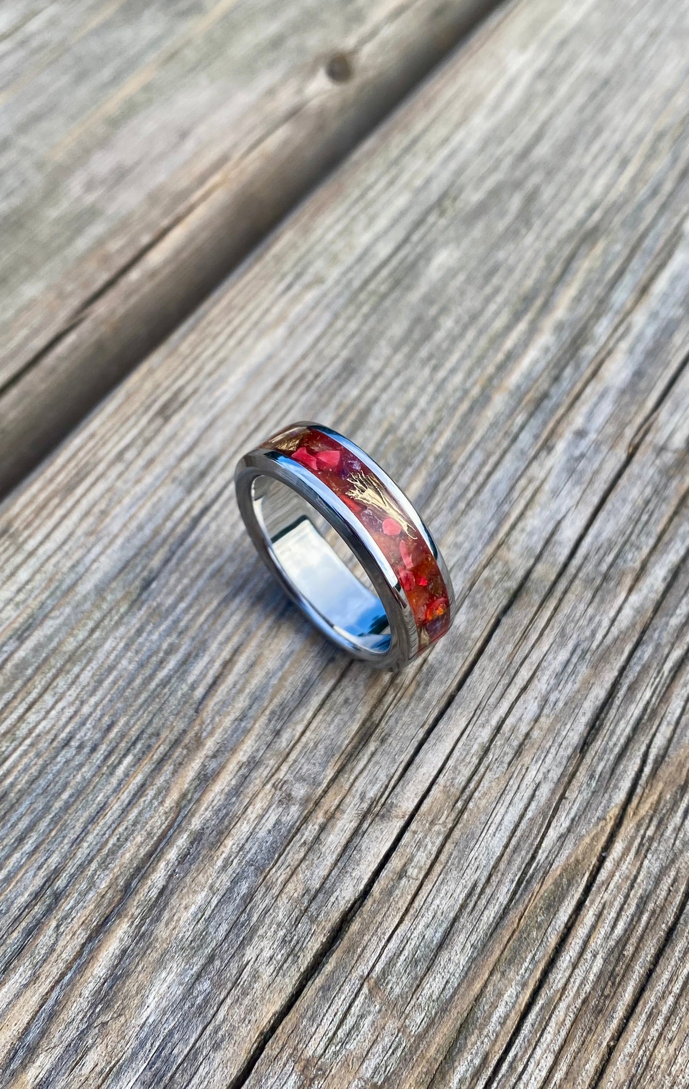 Ring of Opal, Carnelian, Brass, Purple Agate with Bronzite and Coral