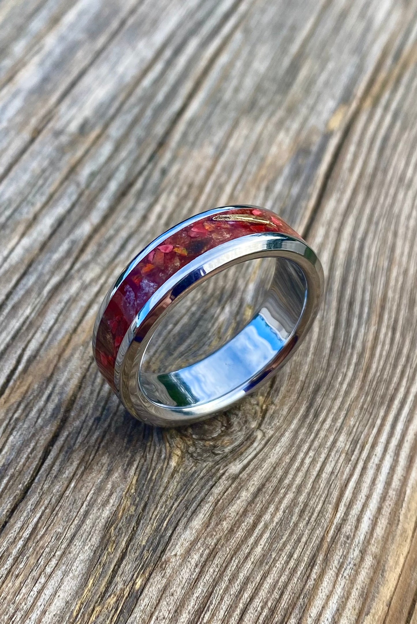 Ring of Opal, Carnelian, Brass, Purple Agate with Bronzite and Coral