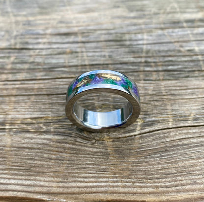 Anello di Giada Verde, Ametista e Spirali di Ottone