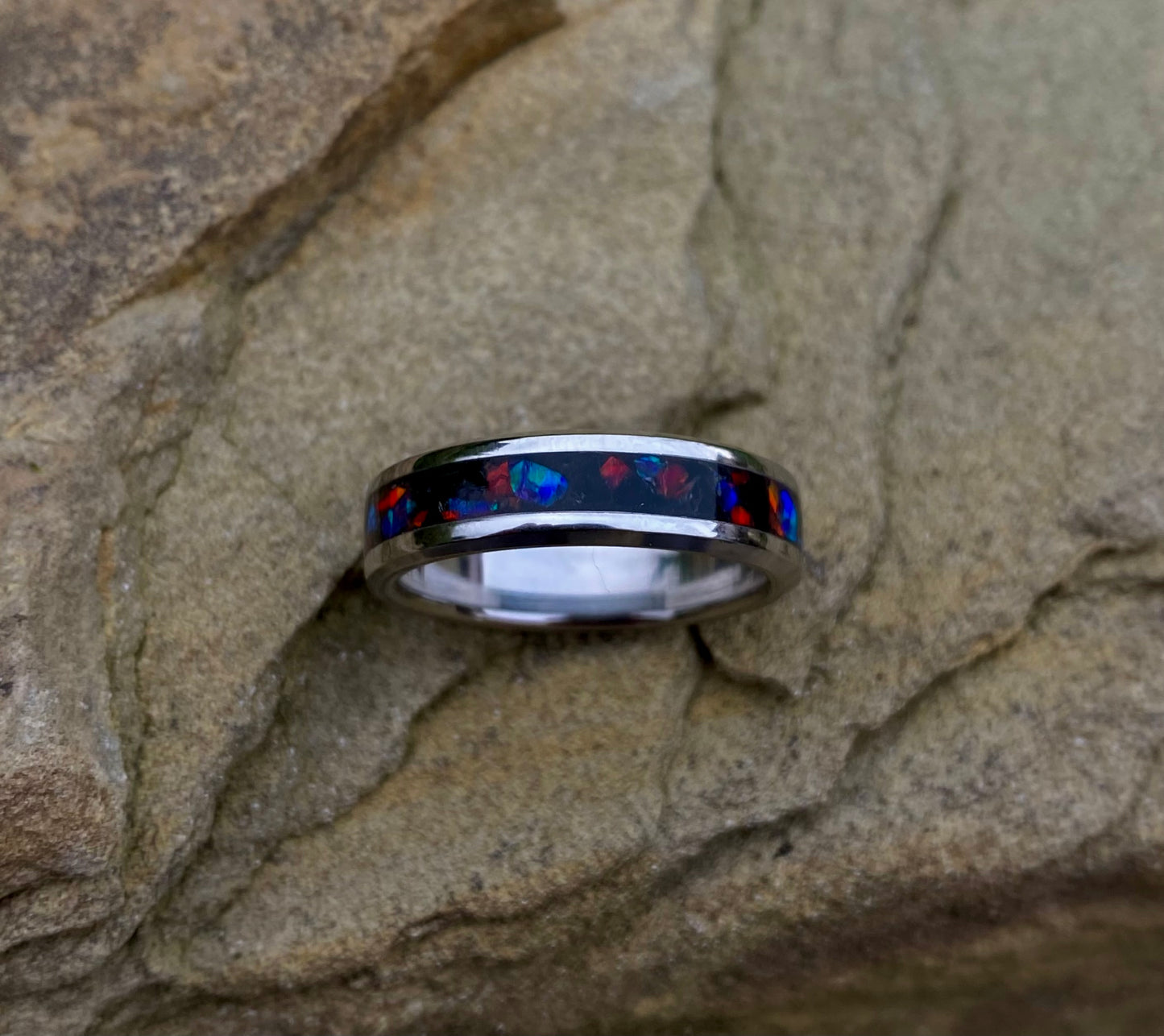 Opal and Black Tourmaline Ring