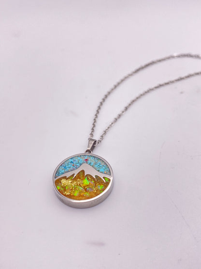 "Mountain" Pendant - Opal, Gold Leaf and Turquoise Necklace