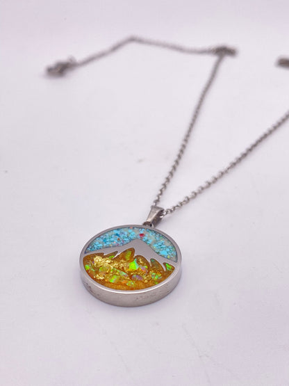 "Mountain" Pendant - Opal, Gold Leaf and Turquoise Necklace