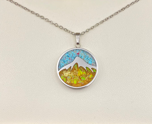 "Mountain" Pendant - Opal, Gold Leaf and Turquoise Necklace