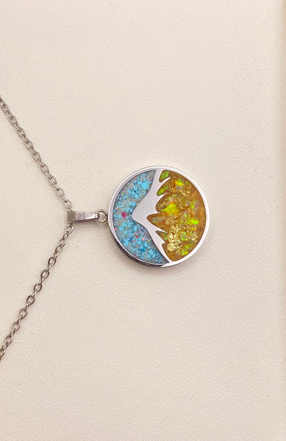 "Mountain" Pendant - Opal, Gold Leaf and Turquoise Necklace