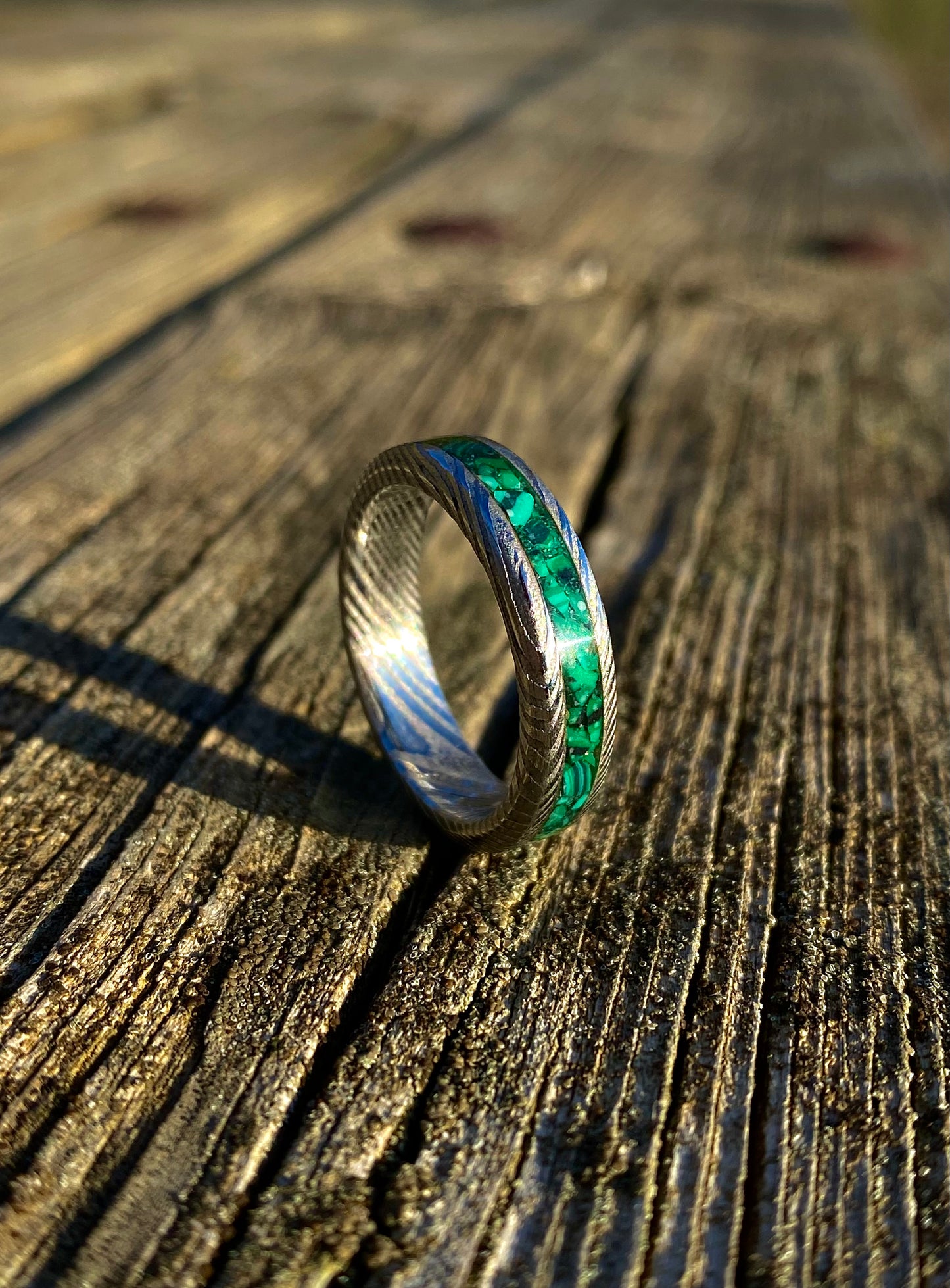 Damascus Steel and Malachite Ring