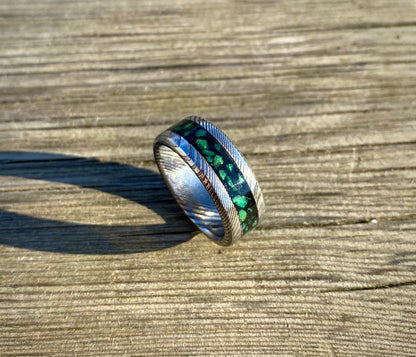 Damascus Steel and Green Jade Ring