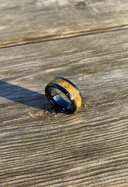 Black Ceramic, Amber and Gold Leaf Ring