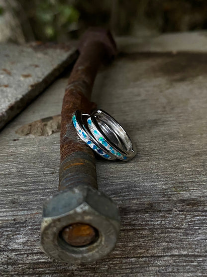 "Peacock Blue" opal and silver leaf earrings