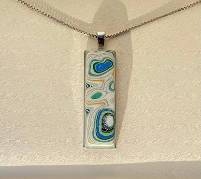 Collana di Fordite, modello "rectangle" - Pendente di Titanio e Fordite