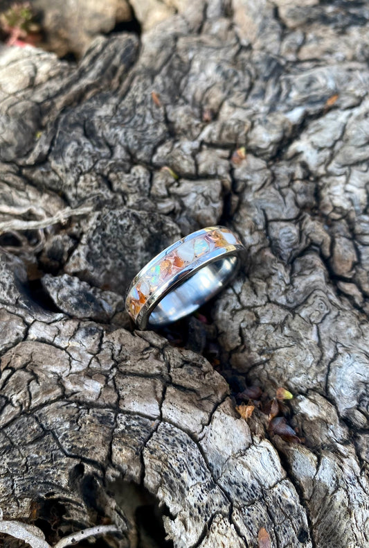 Opal, Carnelian, Shell and Copper ring