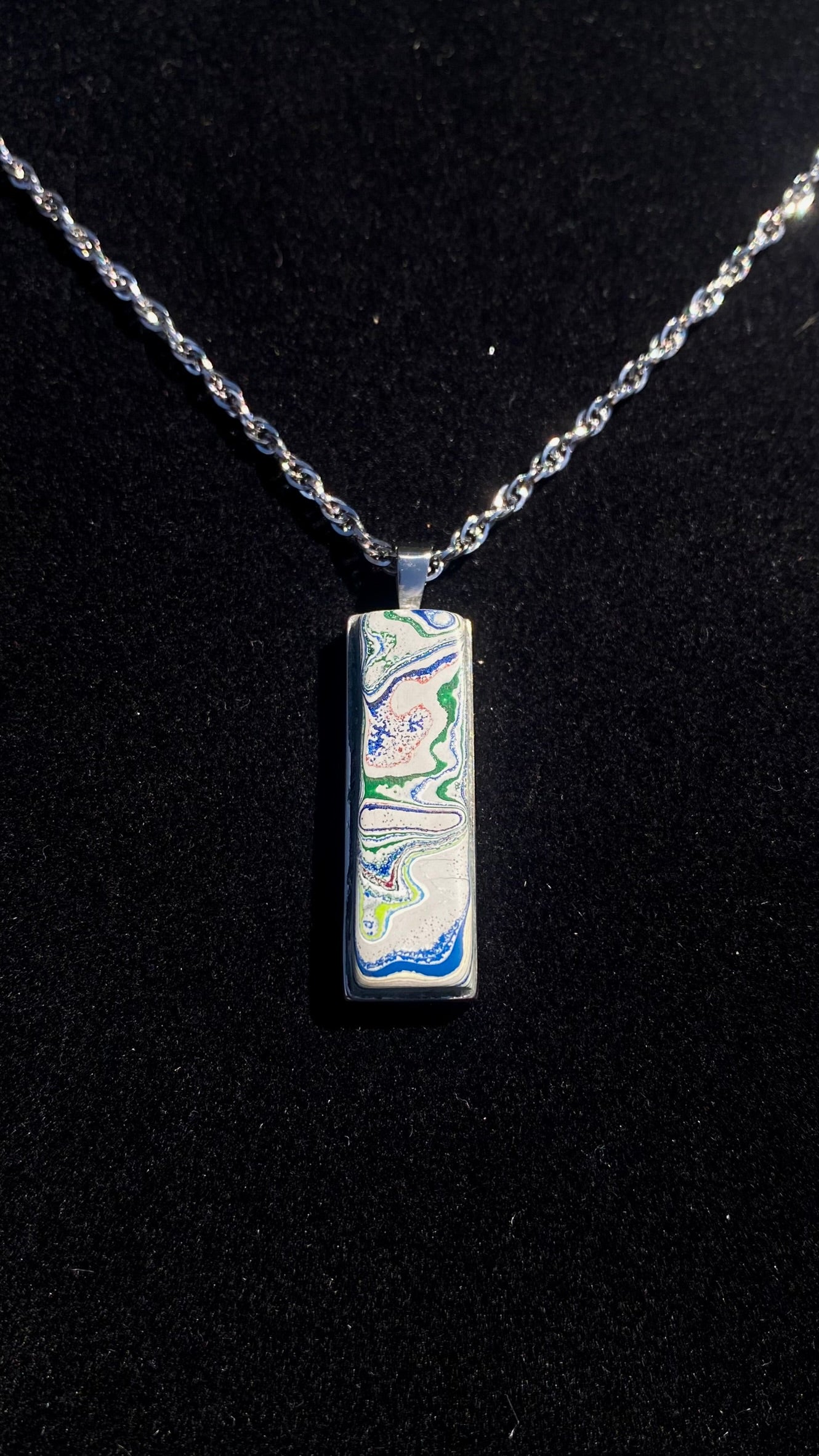 Collana di Fordite, modello "rectangle" - Pendente di Titanio e Fordite