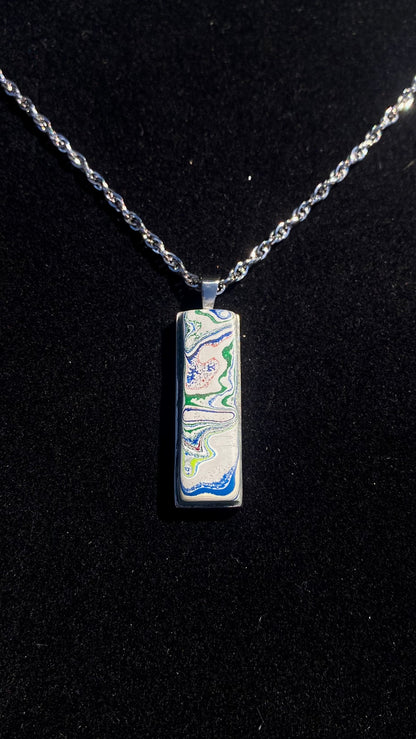 Fordite necklace, "rectangle" model - Titanium and Fordite pendant