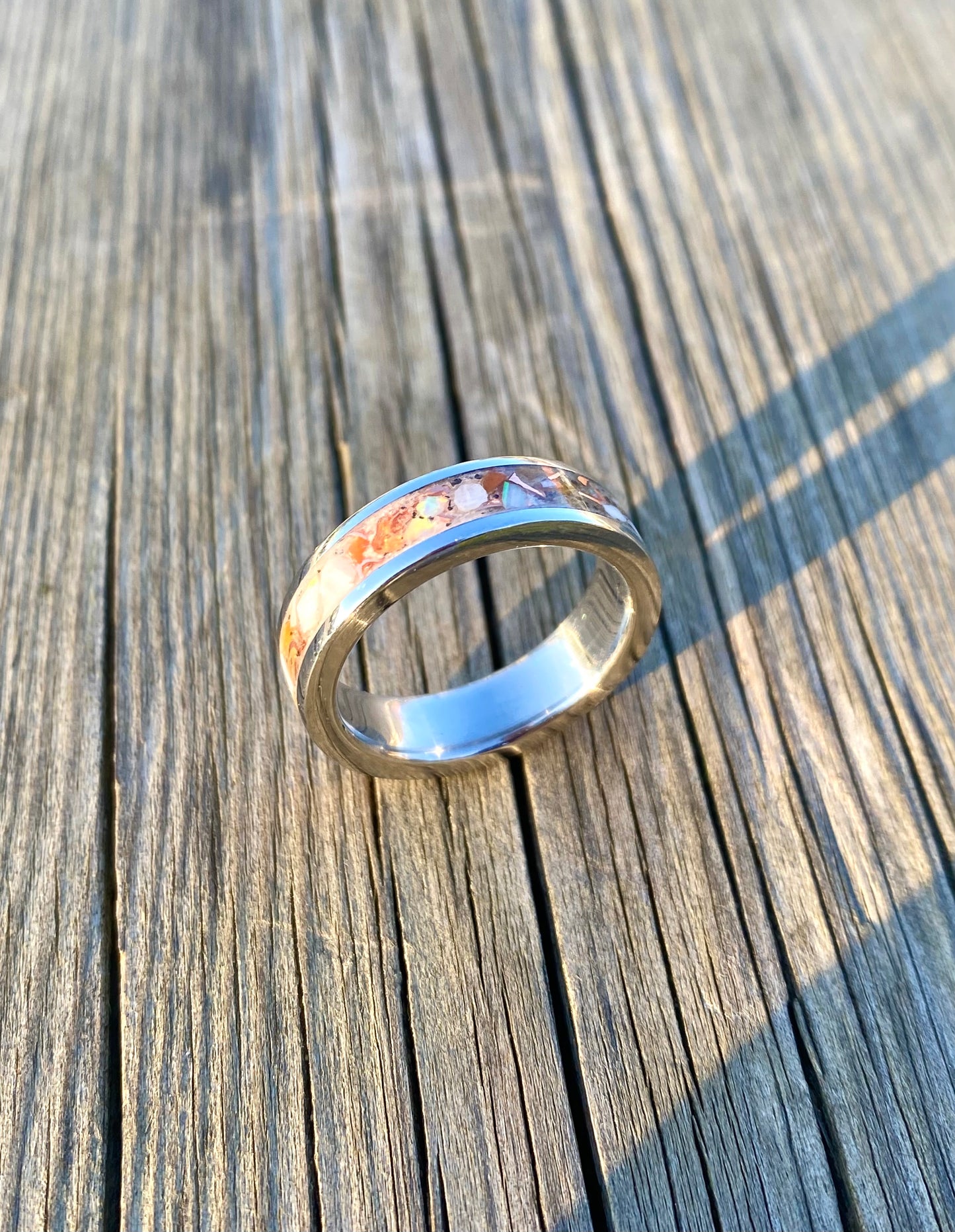 Opal, Carnelian, Shell and Copper ring