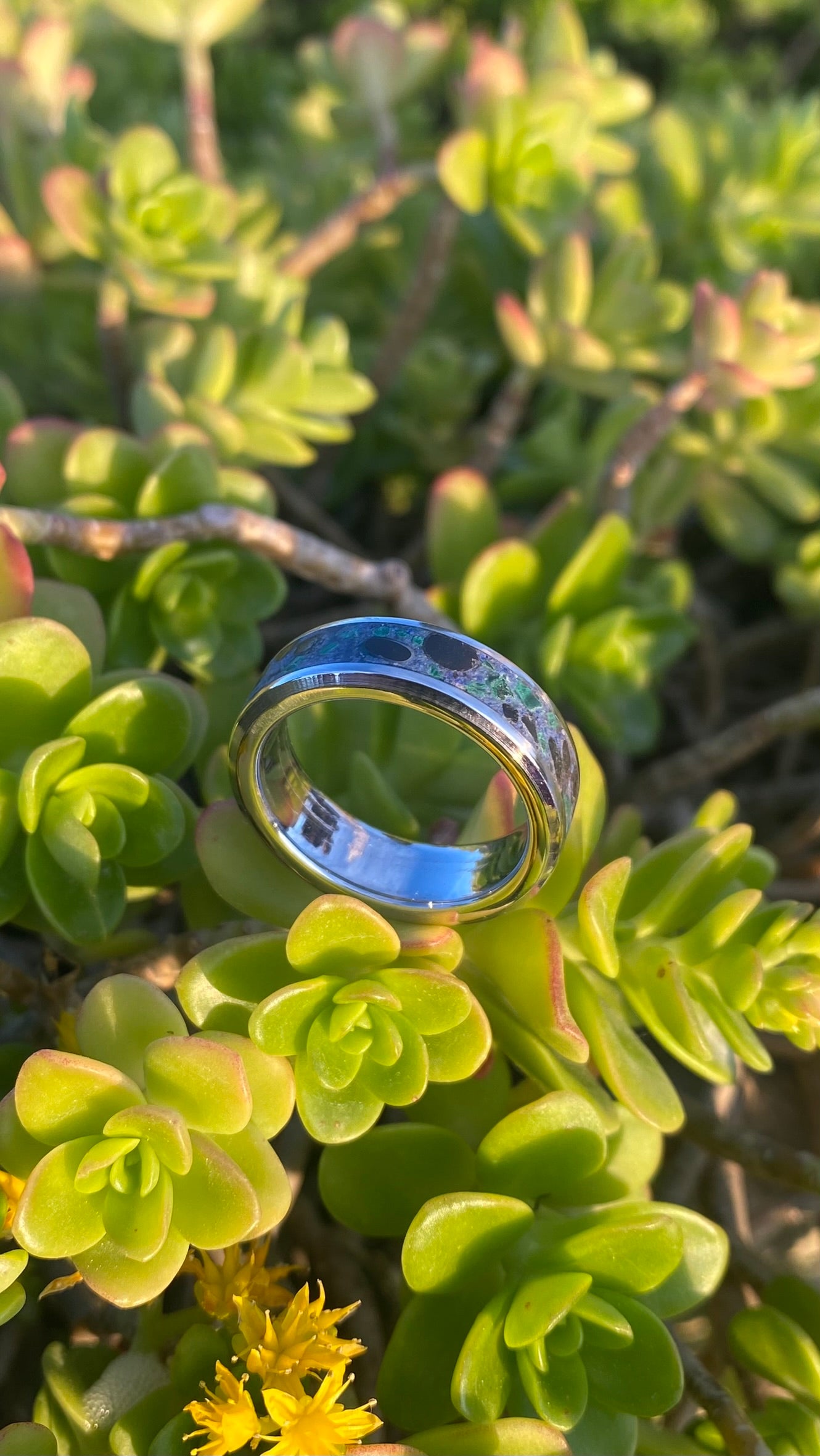 Ring of Malachite, Lapis Lazuli and Icelandic Black Sand (Reynifsjara)